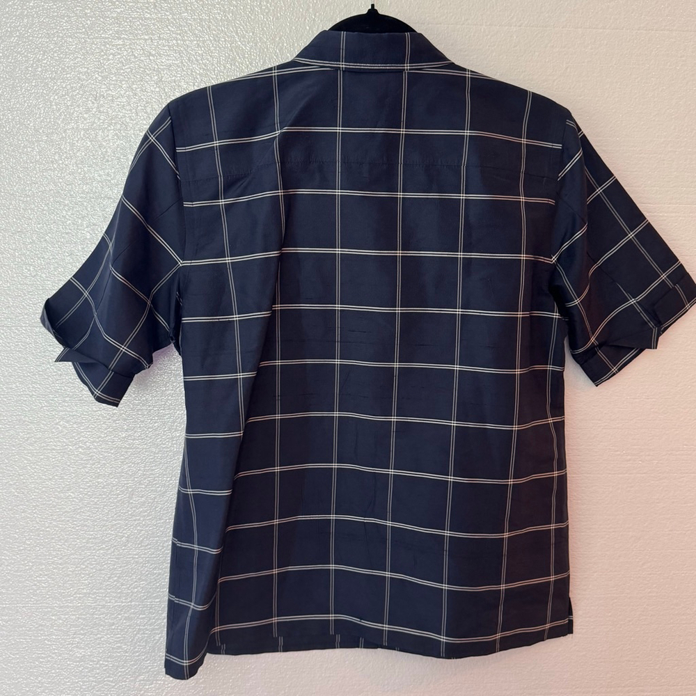 Lauren Ralph Lauren Navy White Plaid Silk Button Down Shirt size Medium - Picture 4 of 6